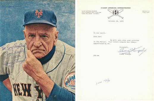 Lot of (2) Casey Stengel Signed 8 x 10 Color Magazine Cover & Signed Letter Dated 10/24/63 (Beckett)